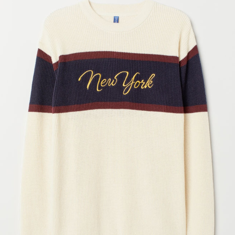 H&M NEW YORK EMBROIDERED COLOR BLOCK SWEATER